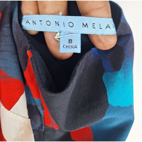 ANTONIO MELANI SILK FLORAL PRINT ROUGE & PERSIAN BLUE Size 8 - Picture 6 of 9